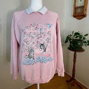 Vintage Cabin Creek Playful Kittens Sweatshirt in Pink, Size Large.
